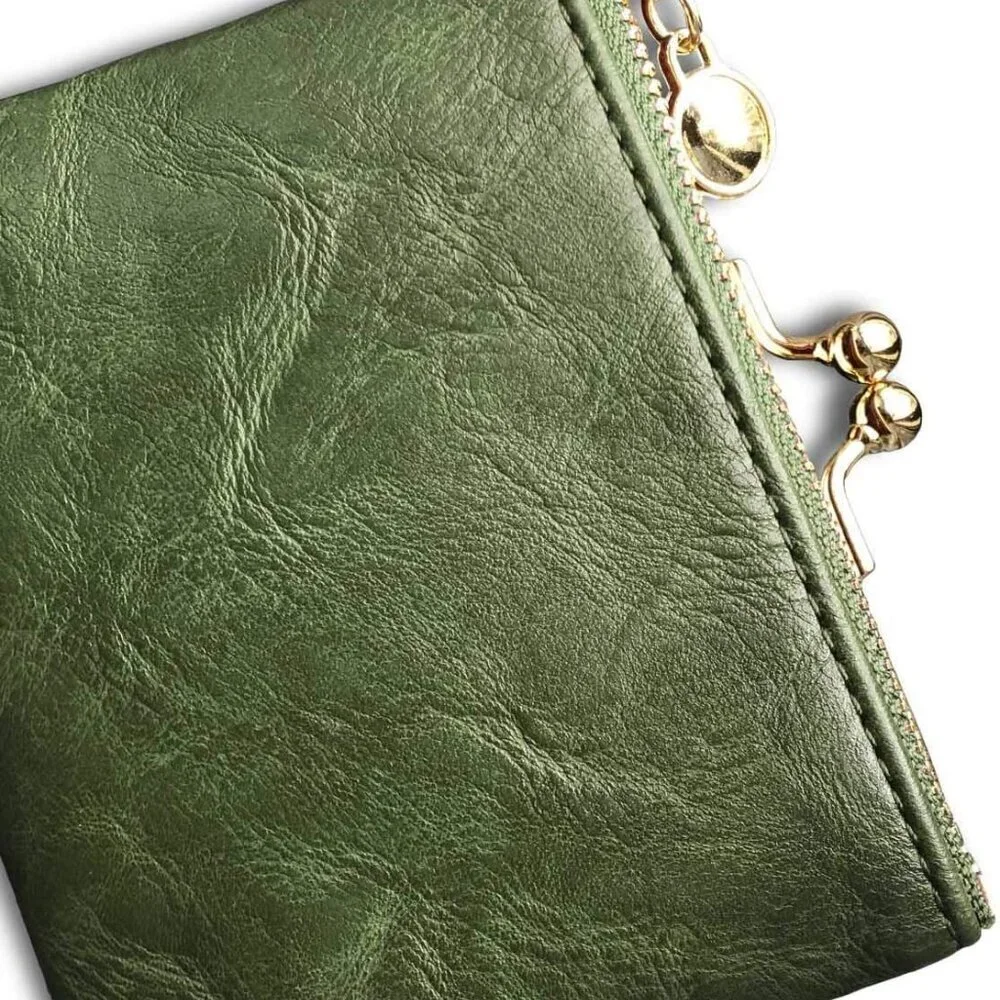 Womens RFID Leather Wallet Compact Bifold Vintage Coin Purse Gift